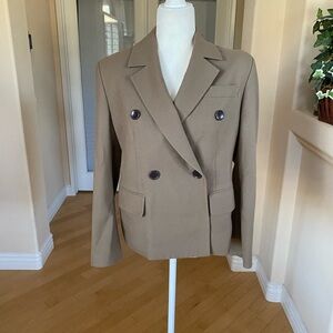 Wool Blend Tan Double-Breasted Blazer